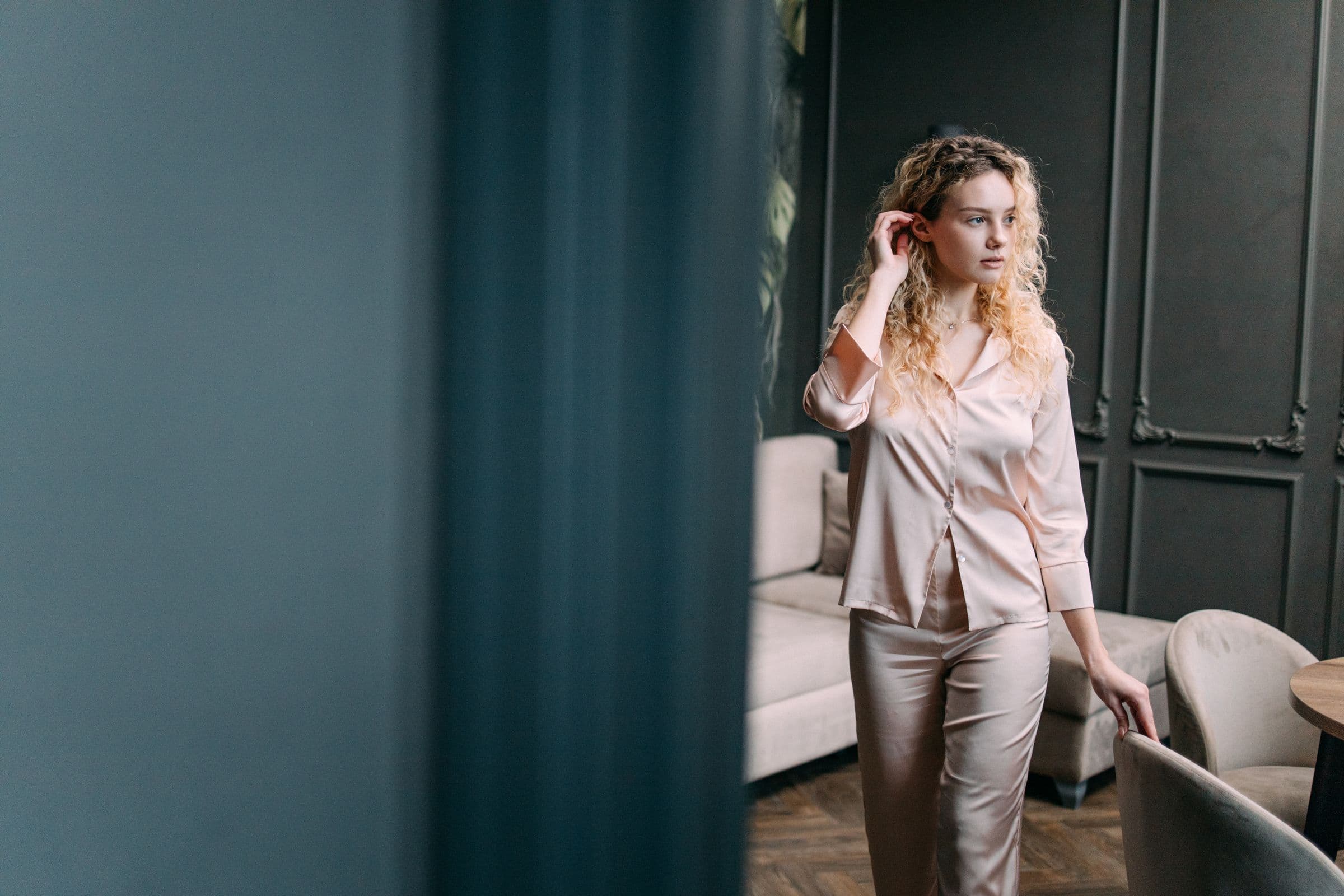 Pearl Satin Pyjama Set, champagne